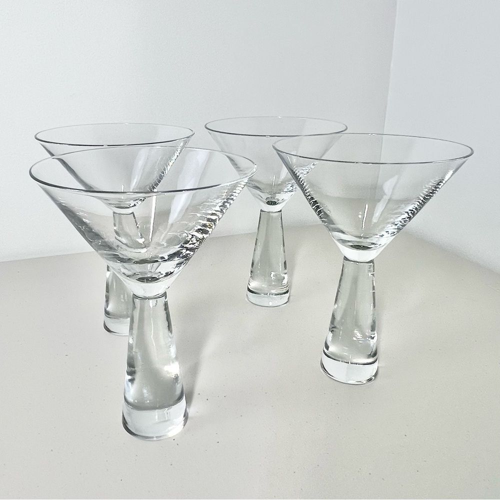 Set Of 4 Clear Glass Handmade Martini Glasses Cocktail Glasses